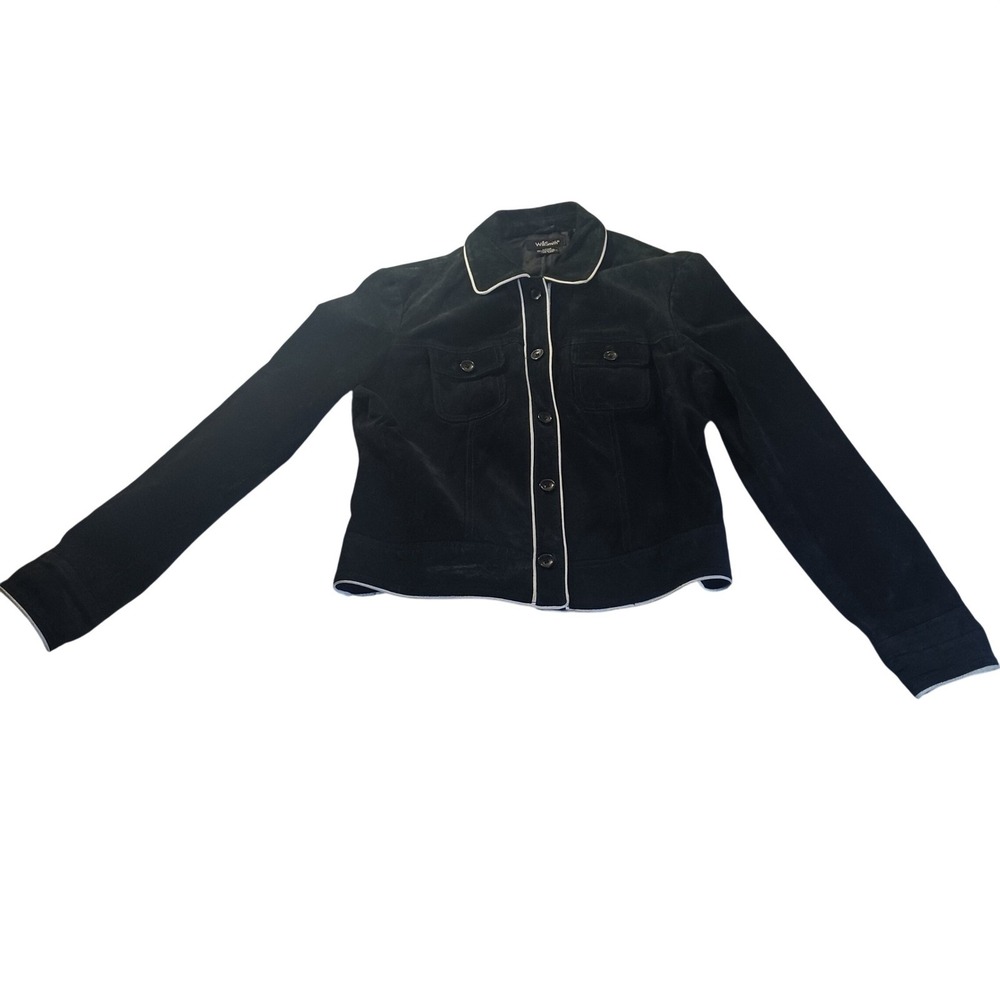 Willi‎ Smith Suede Leather Jacket Womens Large Black Piping Dark Academia Retro